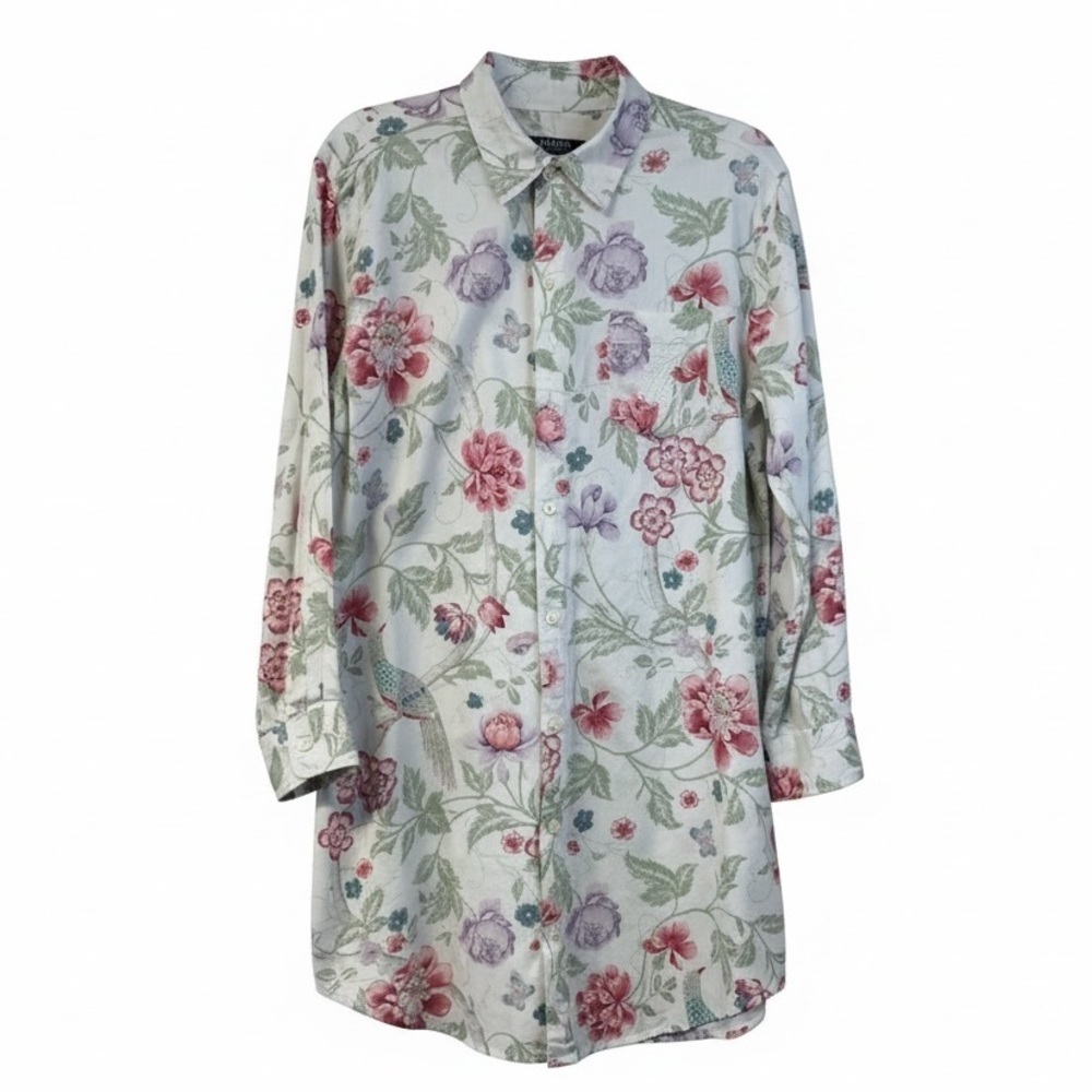 Lauren Ralph Lauren Floral Button Down Sleep Shirt Embroidered Monogram Size M